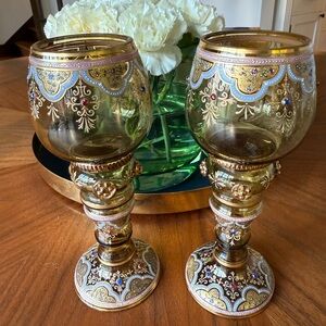 Rare. Elegant Gold and Blue Decorative Goblets